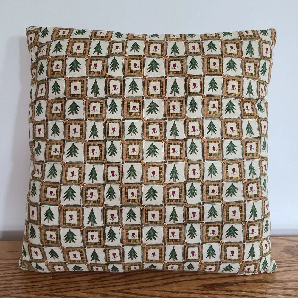 Vintage Christmas Holiday Accent Pillow Handmade Machine Stitch Christmas Fabric
